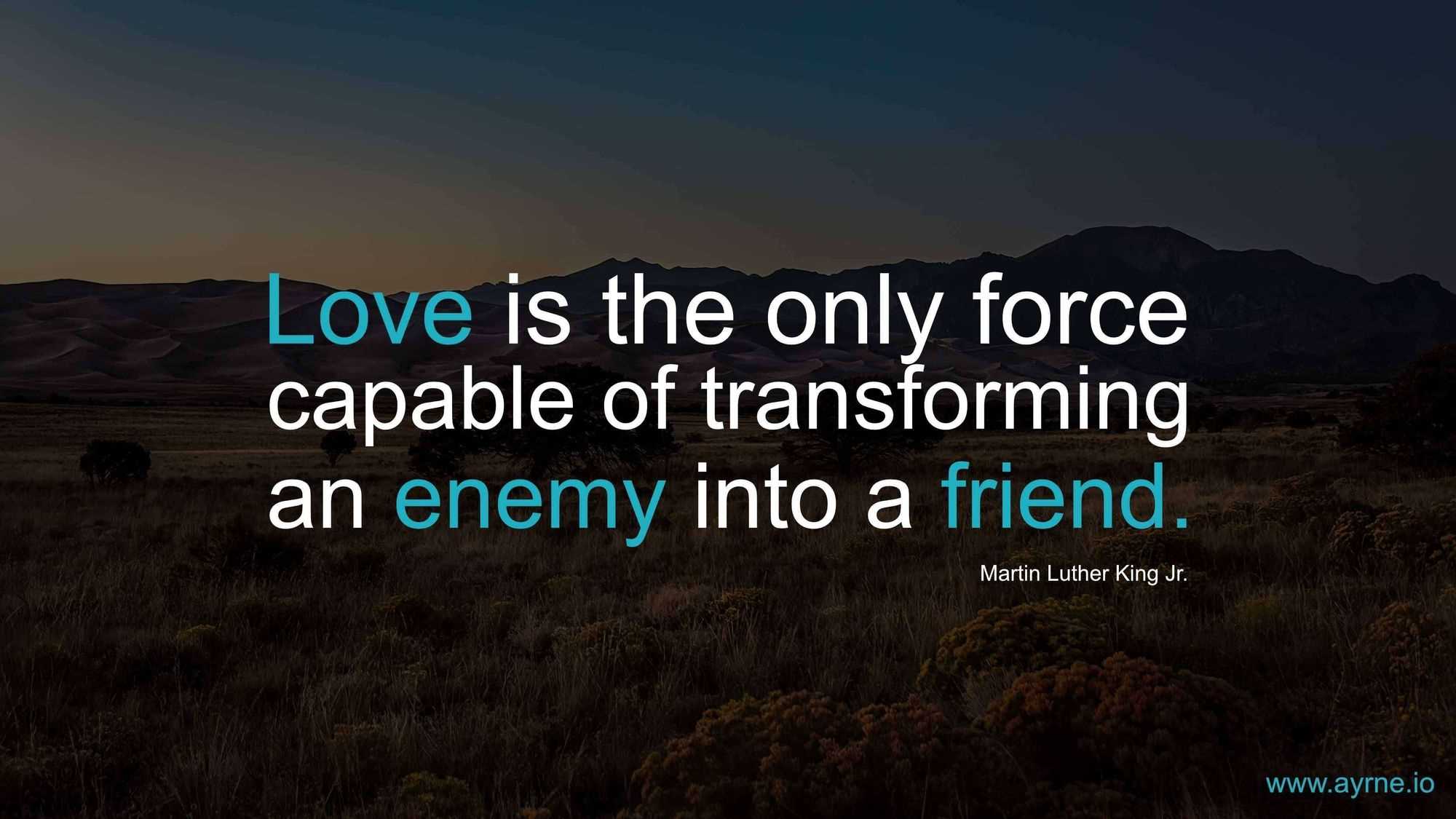 Love is the only force capable of transforming an enemy into a friend.