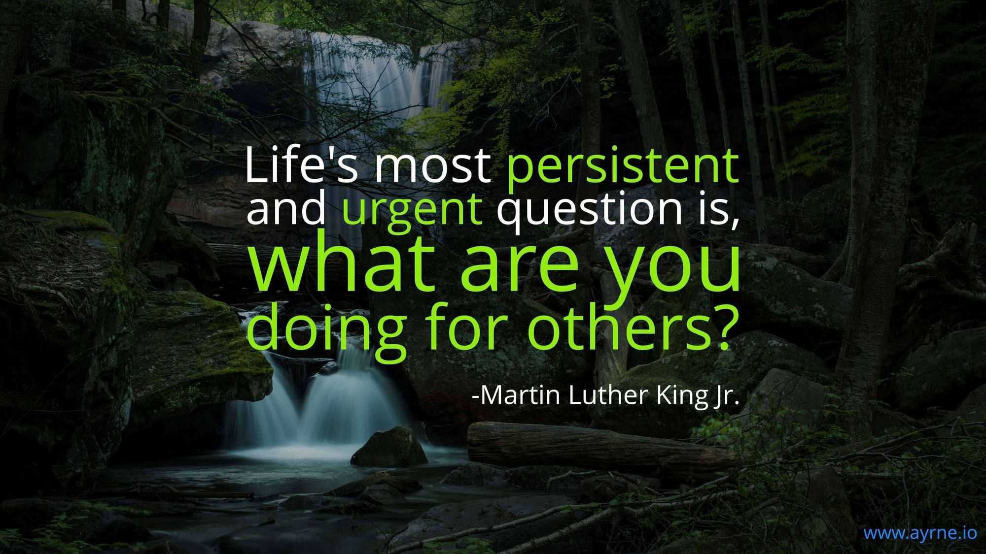Life's most persistent and urgent question is, 'What are you doing for others?